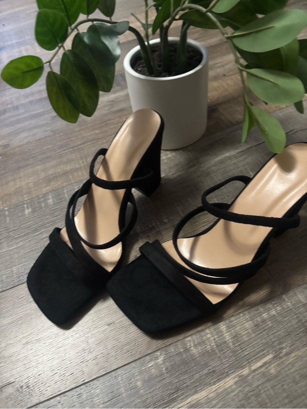 Black Strappy Block Heel Sandals - Women
